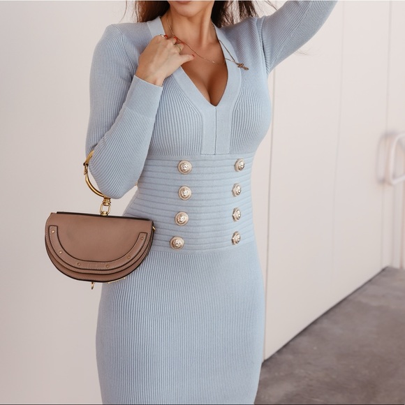 light blue sweater dress women Aylin Pleated Midi Sweater Dress
